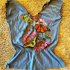 Blue Butterfly Floral Short Sleeve Tee